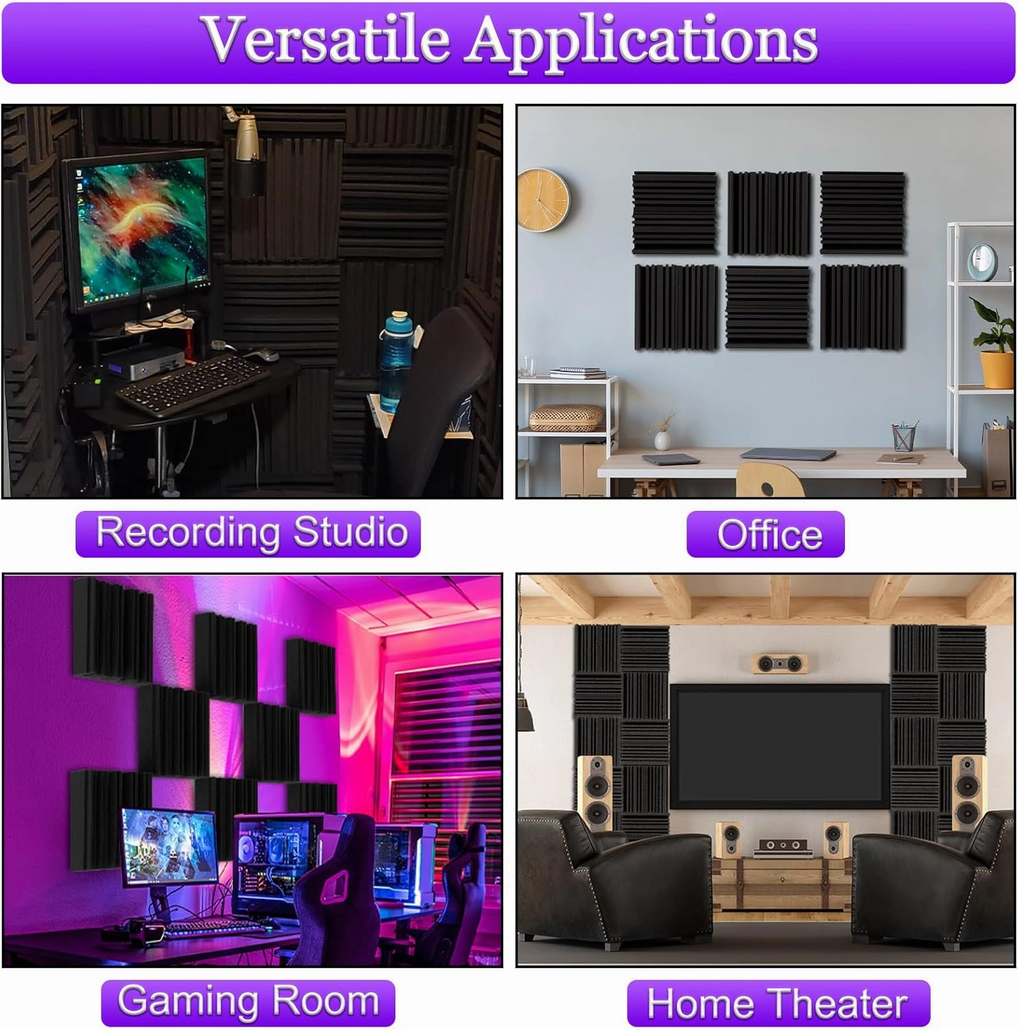 TroyStudio Thick Acoustic Foam Panels, 12 X 12 X 2 Inch 36 Pcs Broadband Sound Absorbing Foam, Dense Soundproof Padding Tile, Recording Studio Foam Absorber, Groove Decorative 3D Wall Ceiling Panel