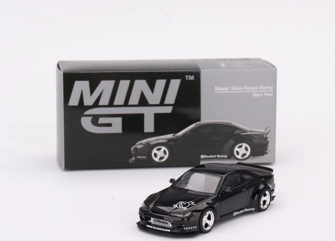 True Scale Miniatures Model Car Compatible with Nissan Silvia (S15) Rocket Bunny Black Pearl RHD Limited Edition 1/64 Diecast Model Car MGT00602