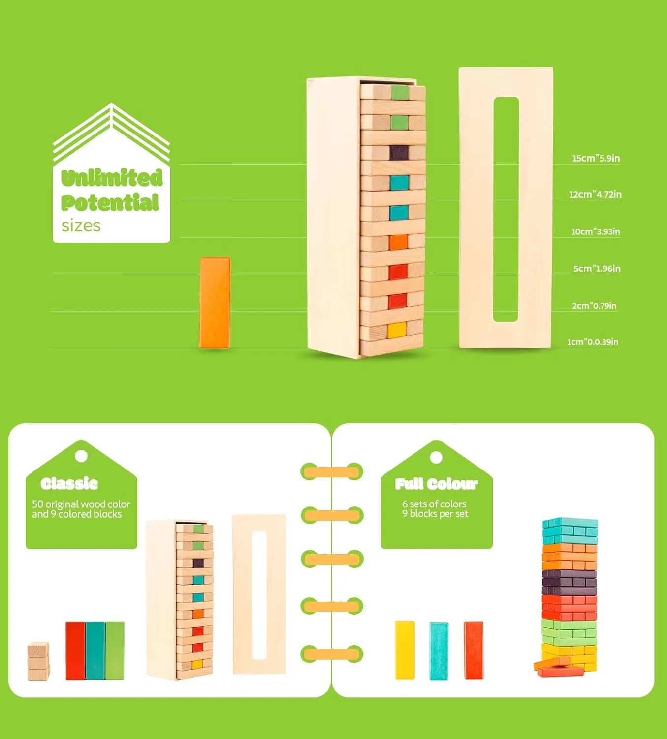 Tumble Tower Game – 54 pcs Wooden Blocks Stacking Game for Kids and Adults, Classic Family Board Game for Indoors Outdoors, Classic Size Timber Stacking Game Night Toy, Perfect for Party, Family Fun