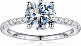 Turandoss 1.5CT Moissanite Rings for Women, D Color VVS1 Clarity Brilliant Round Cut Solitaire Lab Created Moissanite Ring Rhodium Plated Solid S925 Sterling Silver 4 Prong Moissanite Engagement Ring