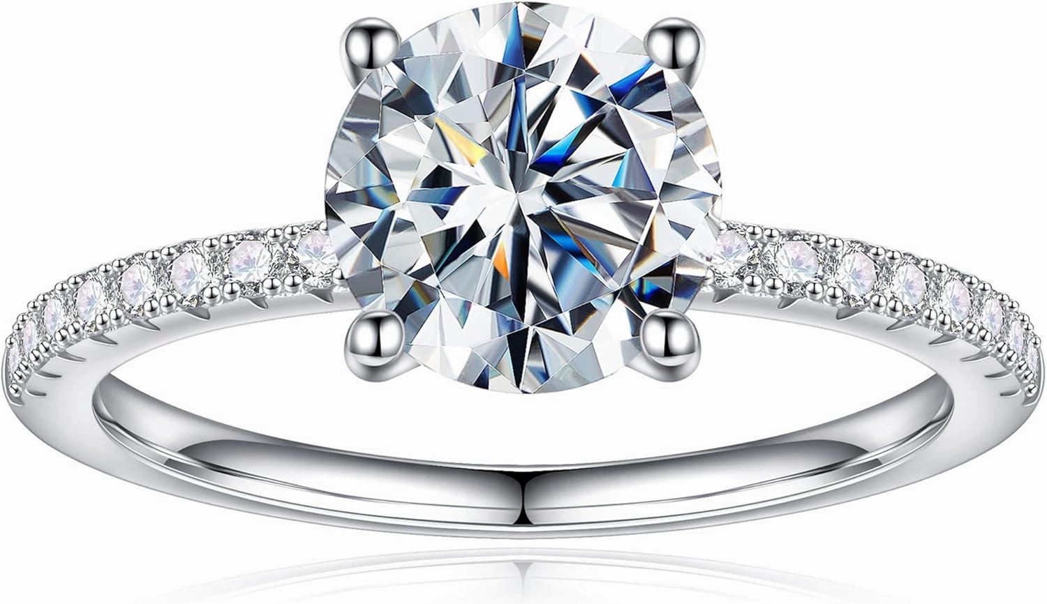 Turandoss 1.5CT Moissanite Rings for Women, D Color VVS1 Clarity Brilliant Round Cut Solitaire Lab Created Moissanite Ring Rhodium Plated Solid S925 Sterling Silver 4 Prong Moissanite Engagement Ring