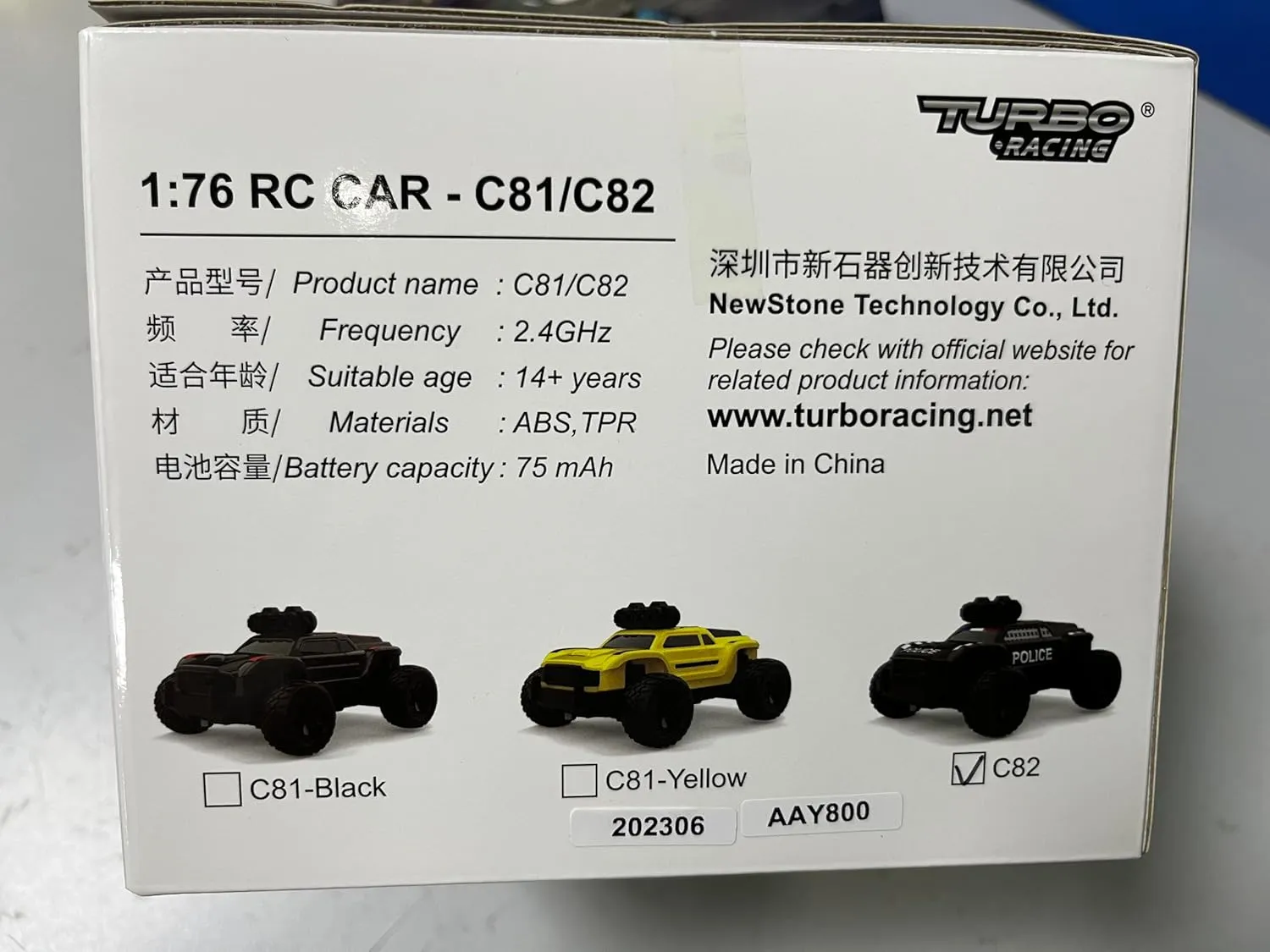 Turbo Racing 1:76 Scale Drift RC Car with Gyro Mini Full Proportional RTR 2.4GHZ Remote Control (C82 Black-Monster)