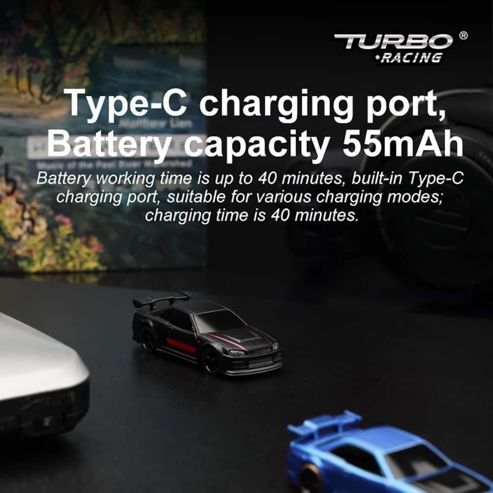 Turbo Racing 1:76 Scale Sport RC Car with Full Proportional RTR 2.4GHZ Remote Control with 2 Replaceable Body Shell (C74 Black)