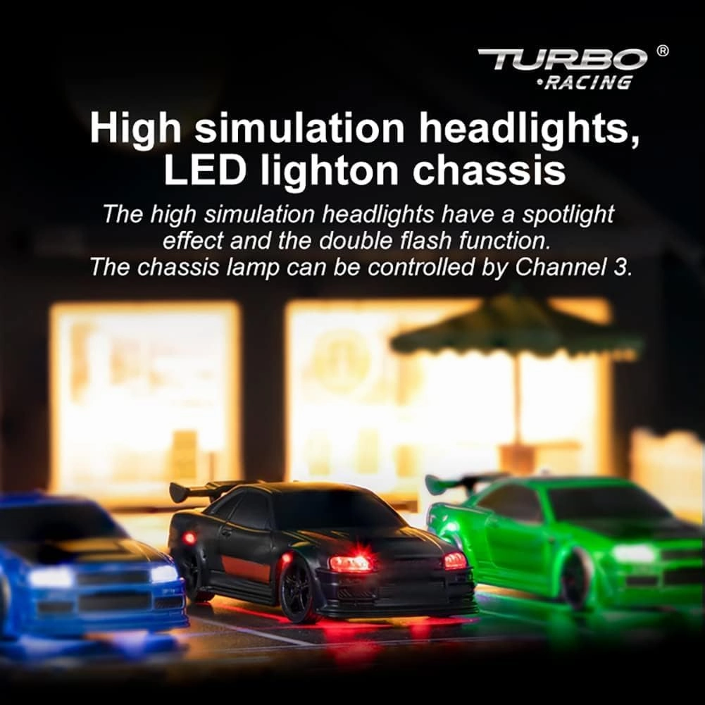 Turbo Racing 1:76 Scale Sport RC Car with Full Proportional RTR 2.4GHZ Remote Control with 2 Replaceable Body Shell (C74 Black)
