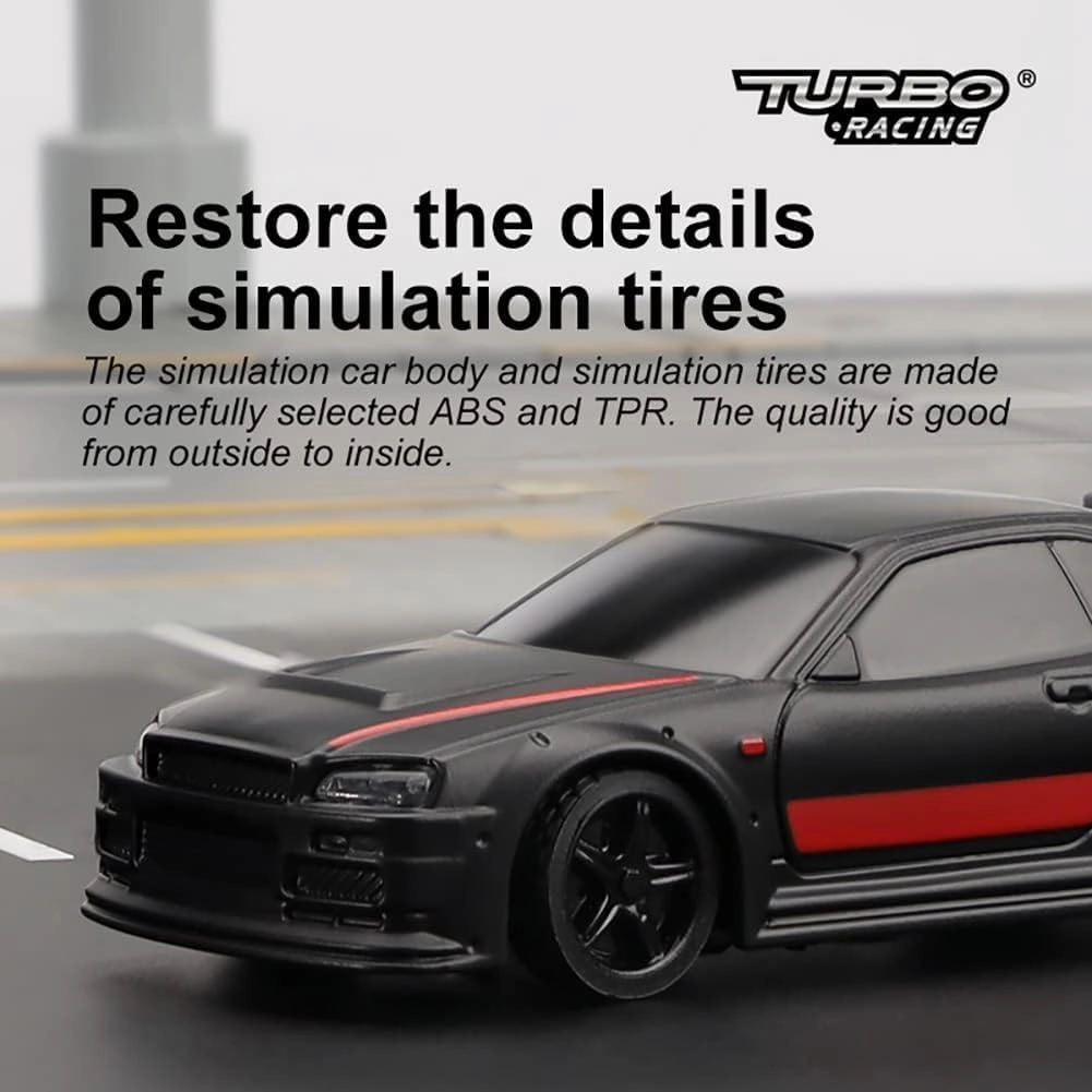 Turbo Racing 1:76 Scale Sport RC Car with Full Proportional RTR 2.4GHZ Remote Control with 2 Replaceable Body Shell (C74 Black)