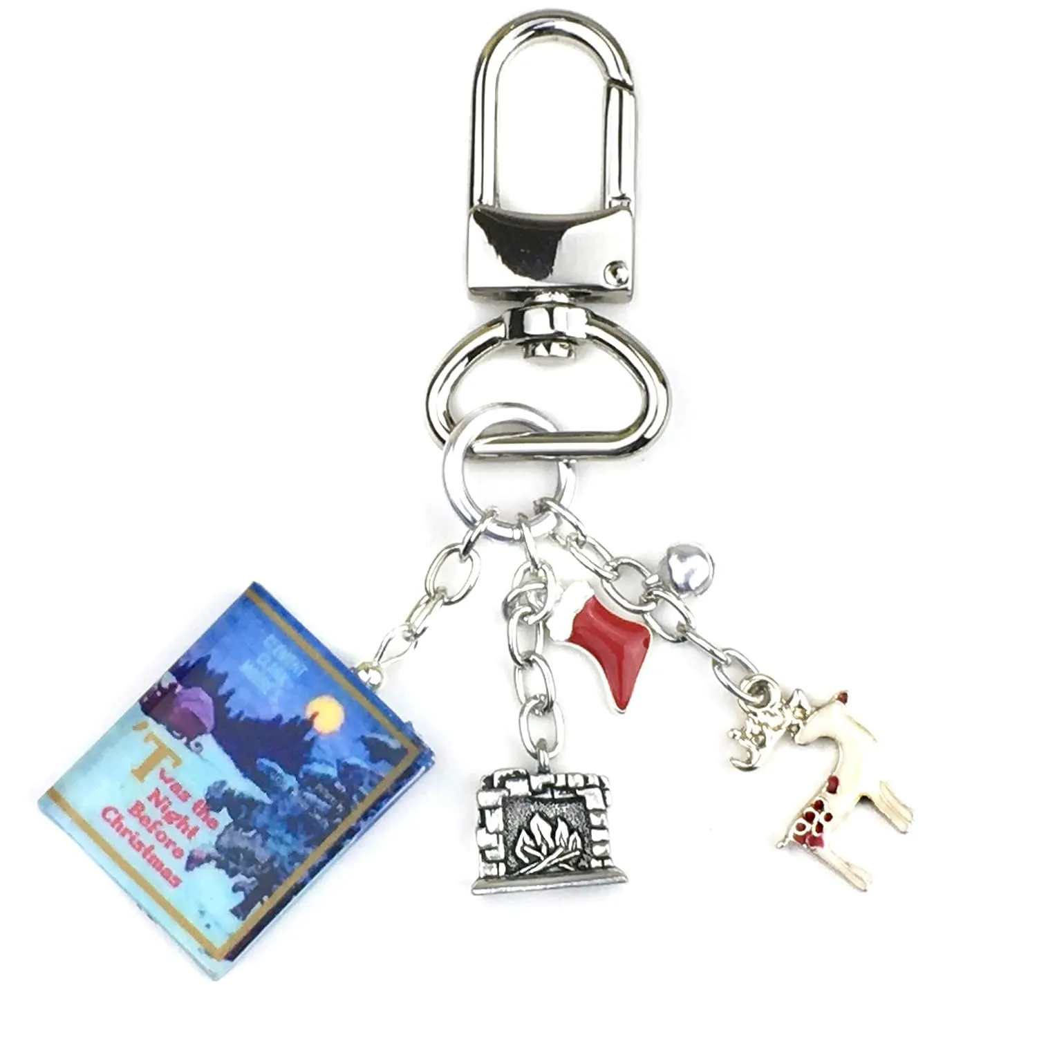 Twas the Night Before Christmas Clement C. Moore Blue Clay Mini Book Key Chain Bag Backpack Clip