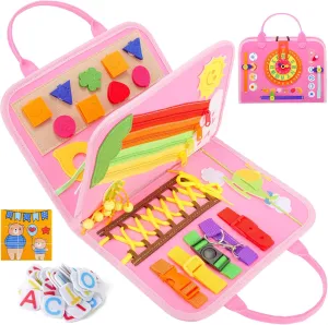 TYRY.HU Busy Board, 25 in 1 Montessori Toys for Toddler,Sensory Toys for Toddlers 1 2 3year,Children Boys and Girls Preschool Learning Toys Gifts with Letters (Royal Blue)