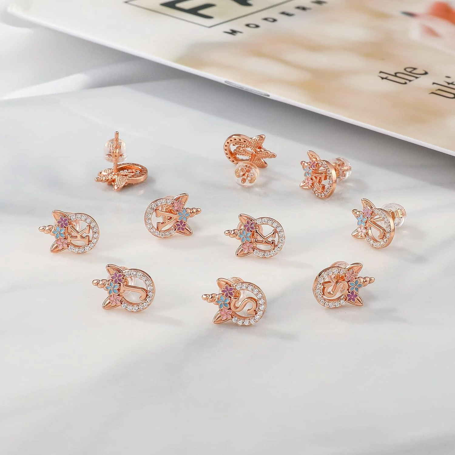 Unicorn Gifts for Girls - 14k Gold/White Gold/Rose Gold Plated Initial Earrings, Sterling Silver Post CZ Jewelry for Birthday