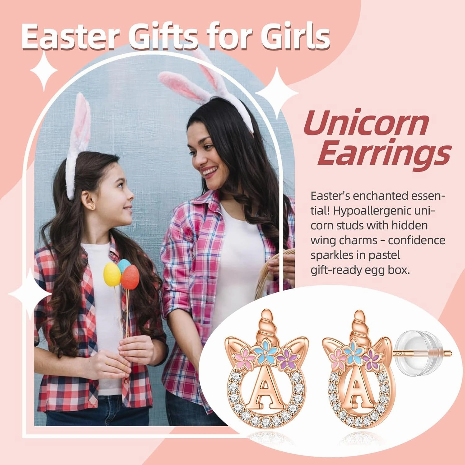 Unicorn Gifts for Girls - 14k Gold/White Gold/Rose Gold Plated Initial Earrings, Sterling Silver Post CZ Jewelry for Birthday
