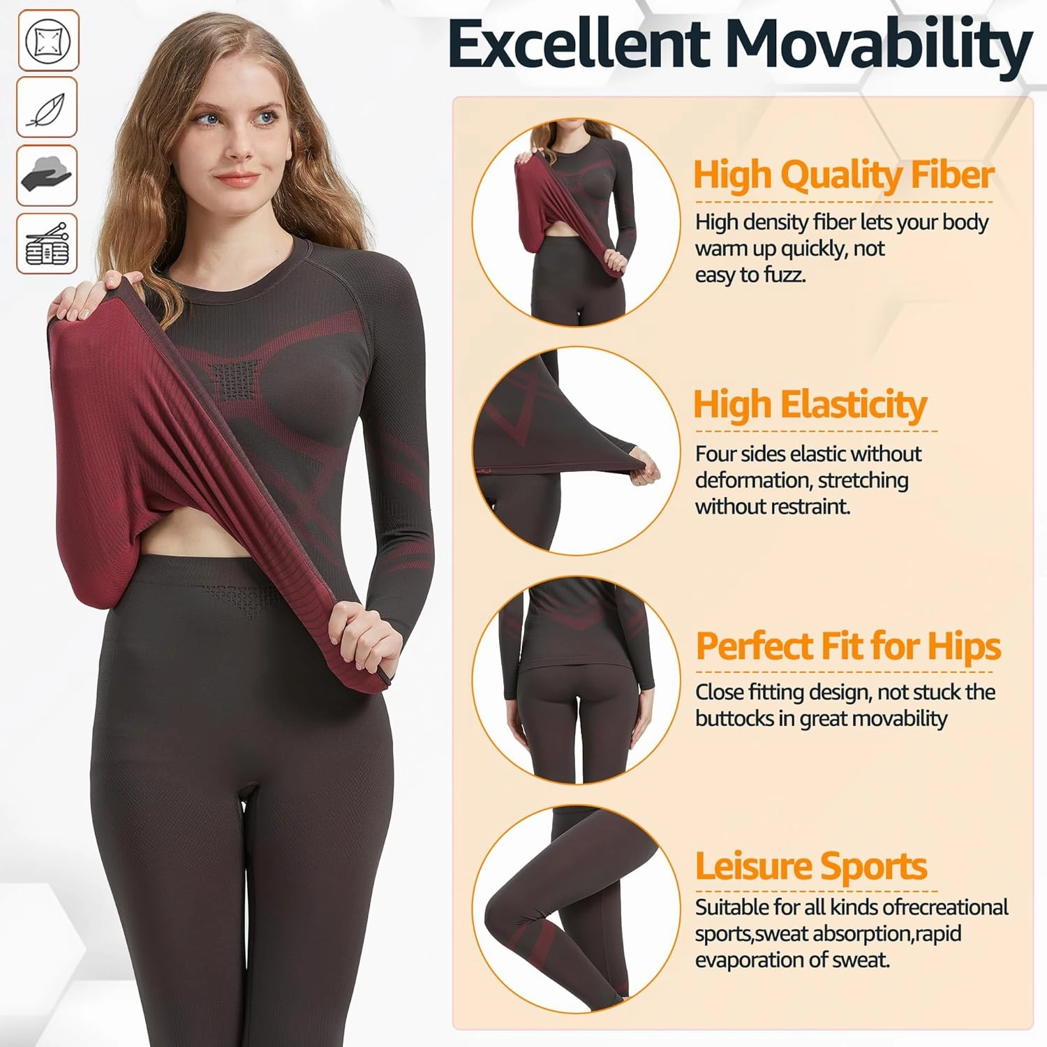 UNIQUEBELLA Womens Thermal Underwear, Thermal Base Layers Women - Ski Wear Ladies Compression Athletic Long Johns Skins Set