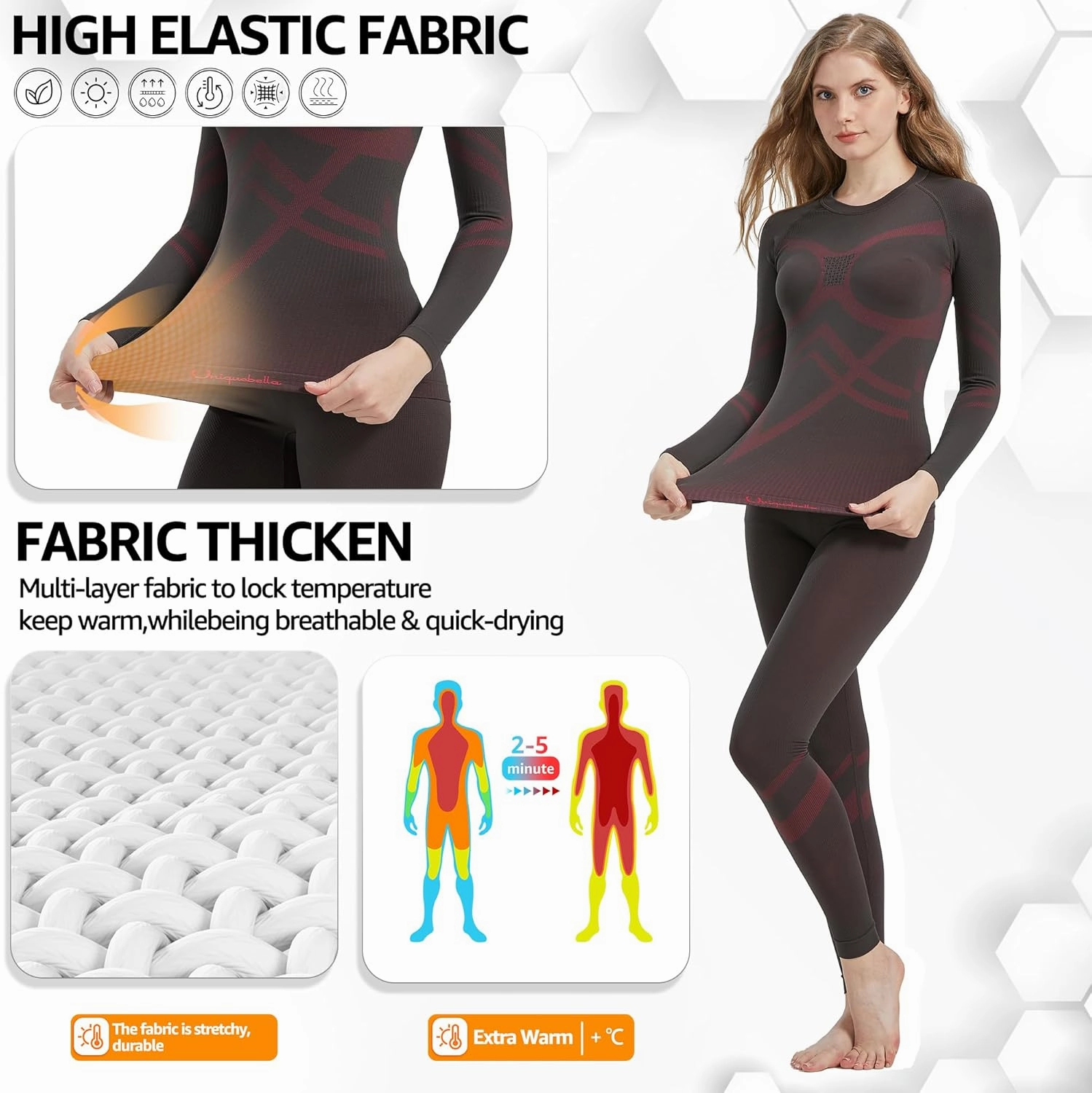 UNIQUEBELLA Womens Thermal Underwear, Thermal Base Layers Women - Ski Wear Ladies Compression Athletic Long Johns Skins Set