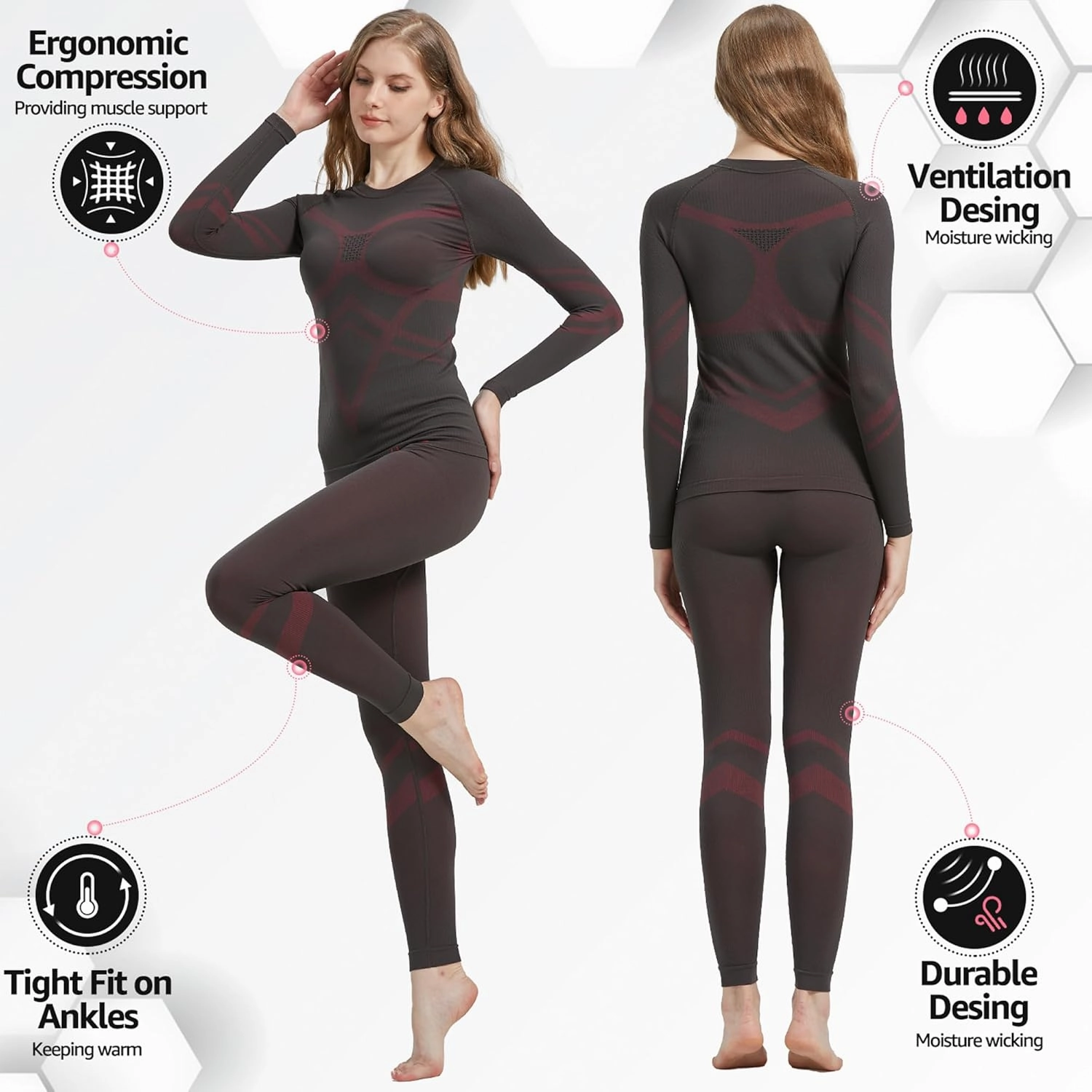 UNIQUEBELLA Womens Thermal Underwear, Thermal Base Layers Women - Ski Wear Ladies Compression Athletic Long Johns Skins Set