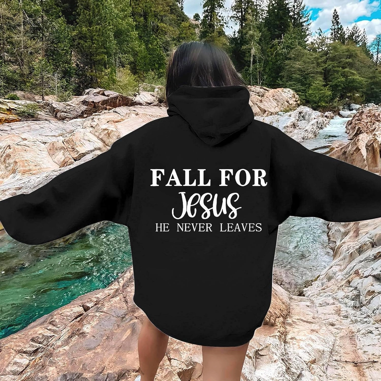 Unisex Casual Inspirational Jesus Saves Hoodie Crew Neck Religious Faithful Shirt Long Sleeve Fashion Religious God