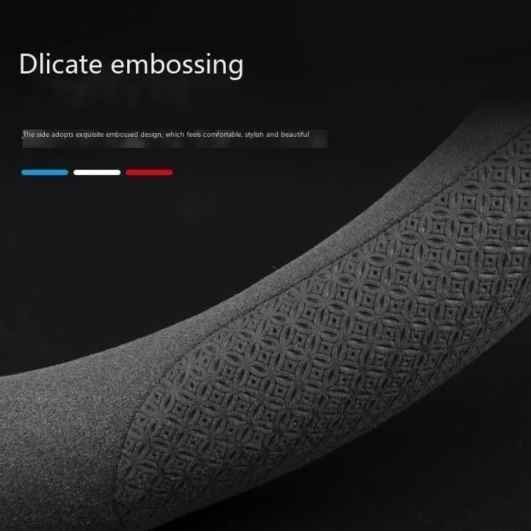 Universal 38cm(15") Suede Leather Soft Anti-Slip Breathable Steering Wheel Protector, Car Steering Wheel Cover for Mazda Biante, D-Orange Black-Round