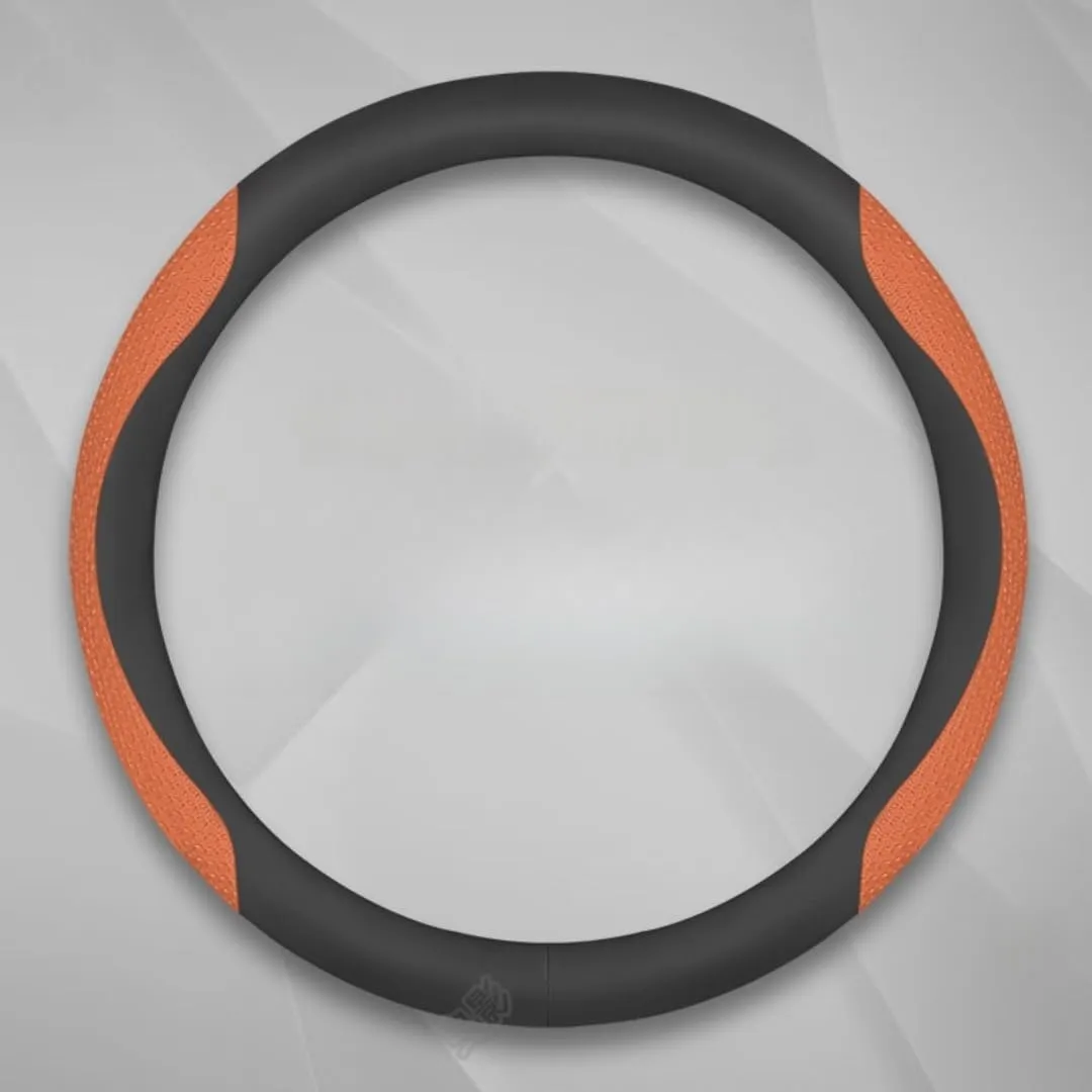 Universal 38cm(15") Suede Leather Soft Anti-Slip Breathable Steering Wheel Protector, Car Steering Wheel Cover for Mazda Biante, D-Orange Black-Round