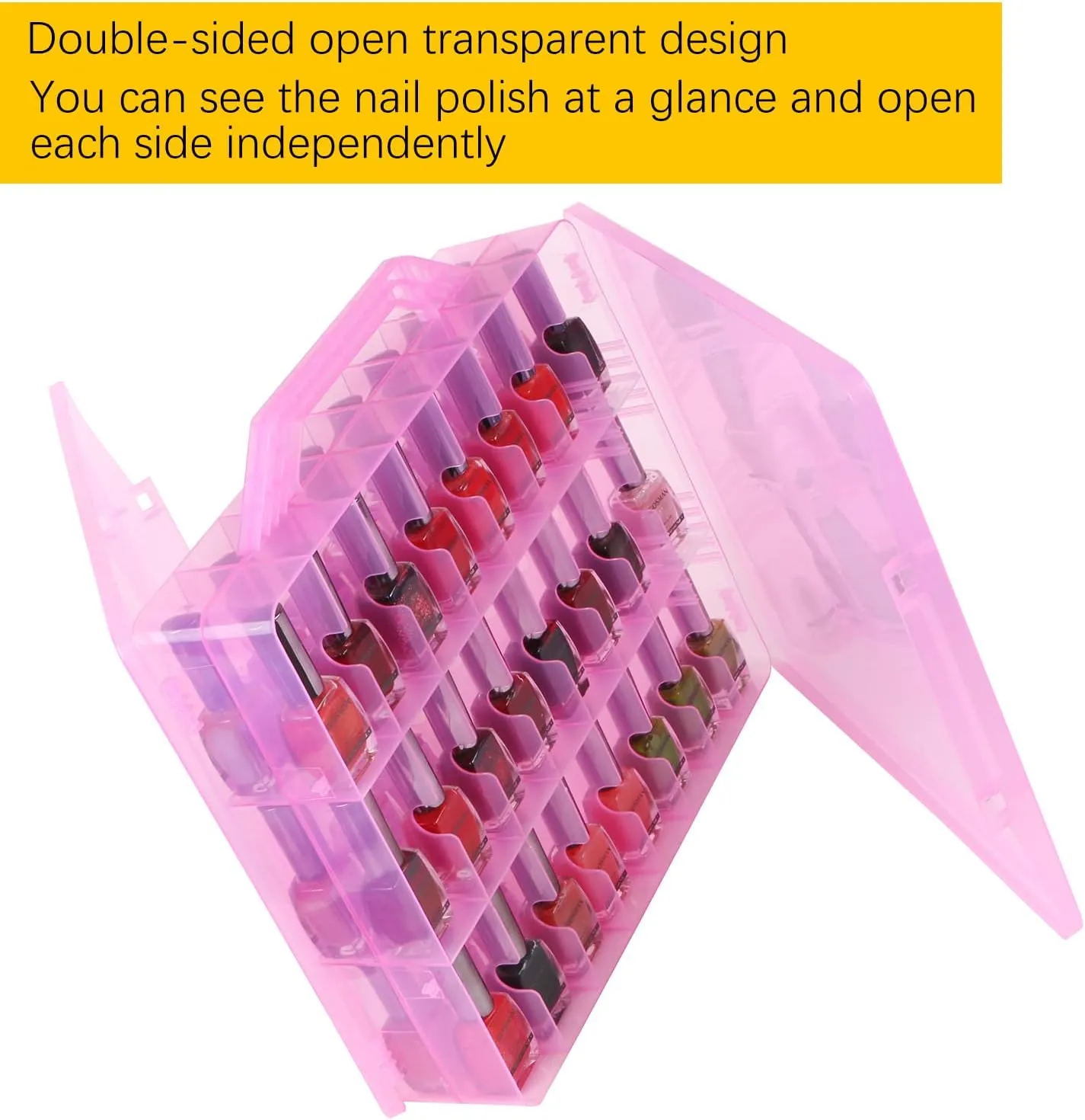 Universal Nail Polish Holder Gel Nail Polish Organizer Case for 48 Bottles Adjustable Dividers Space Saver,Double Sided Storage for Nail Bottles Mini Cars Threads Essential Oils (Pink)