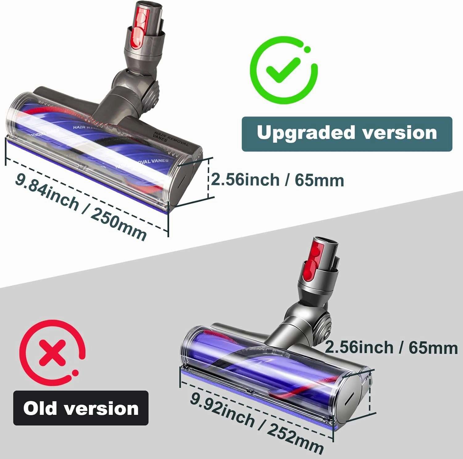 Upgrade Brush Roller For Dyson Anti-Tangle V8/V10/V11 Direct Drive Cordless Vacuum Head Attachments, For Dyson Roller Brush Part No. 972500-01, Reduces Hair Wrapping (3 Prong, tip is 4.85 cm)