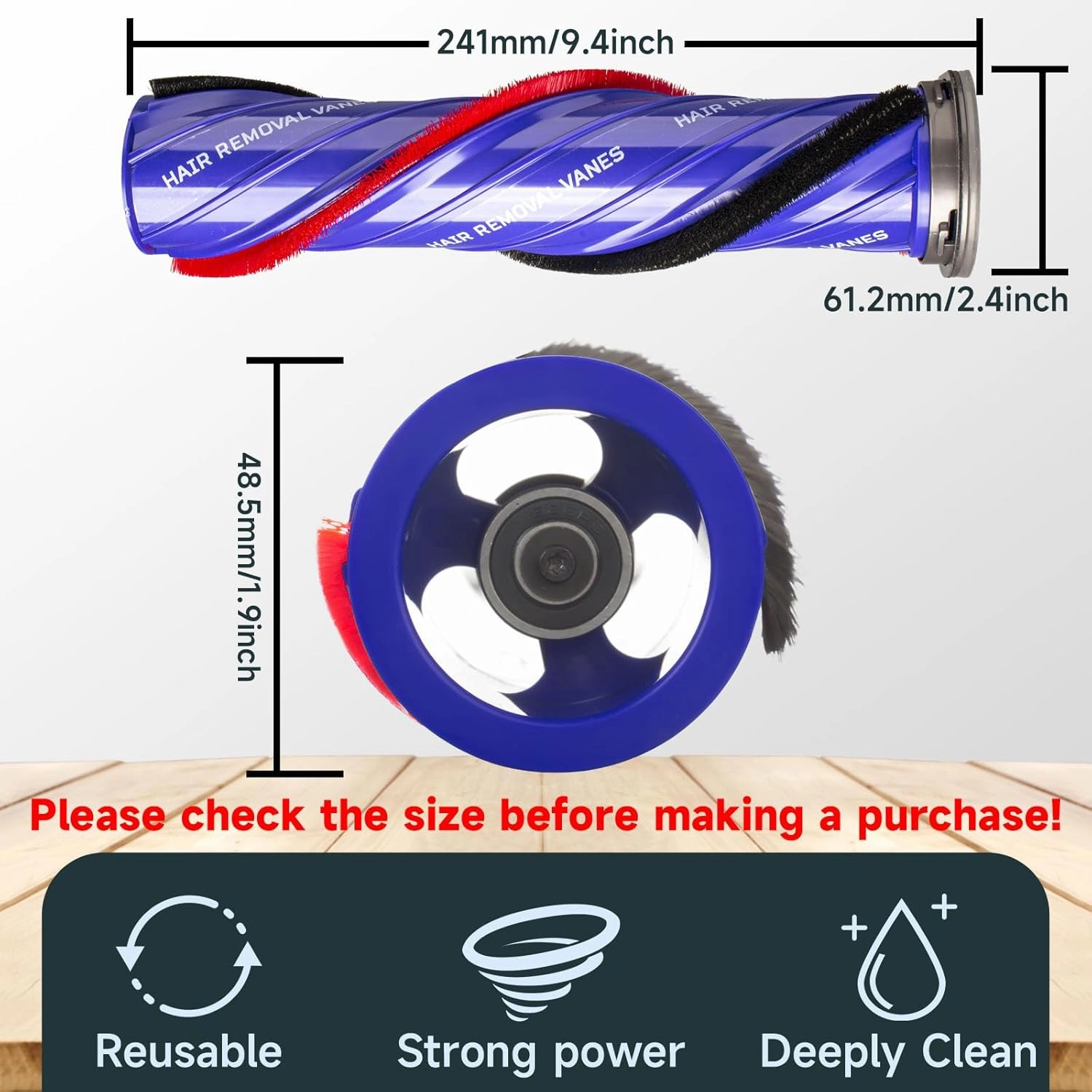 Upgrade Brush Roller For Dyson Anti-Tangle V8/V10/V11 Direct Drive Cordless Vacuum Head Attachments, For Dyson Roller Brush Part No. 972500-01, Reduces Hair Wrapping (3 Prong, tip is 4.85 cm)