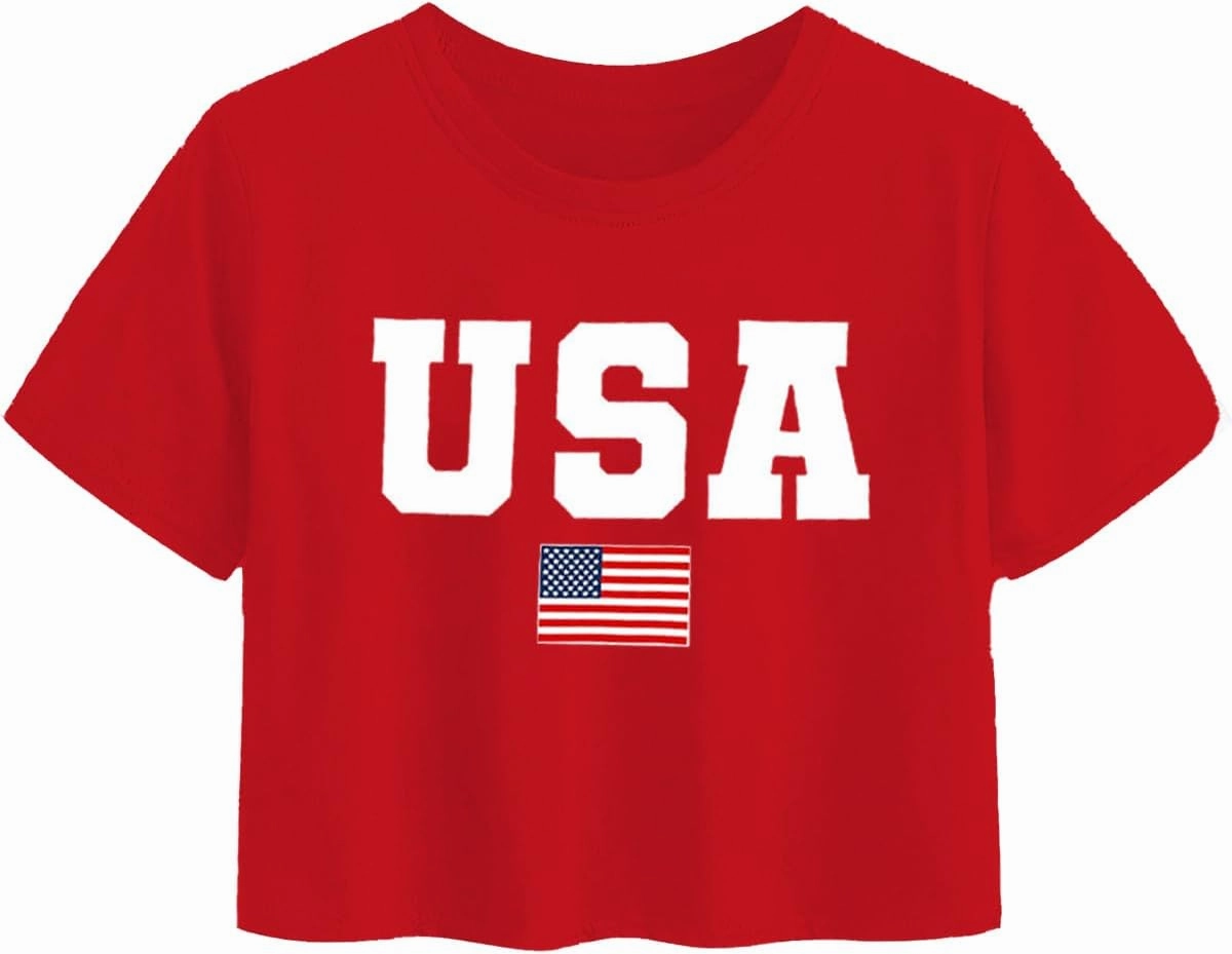 USA Shirts for Women American Flag Crop Shirt 4th of July Crop Top Patriotic T-Shirt Cropped Summer Tee Tops