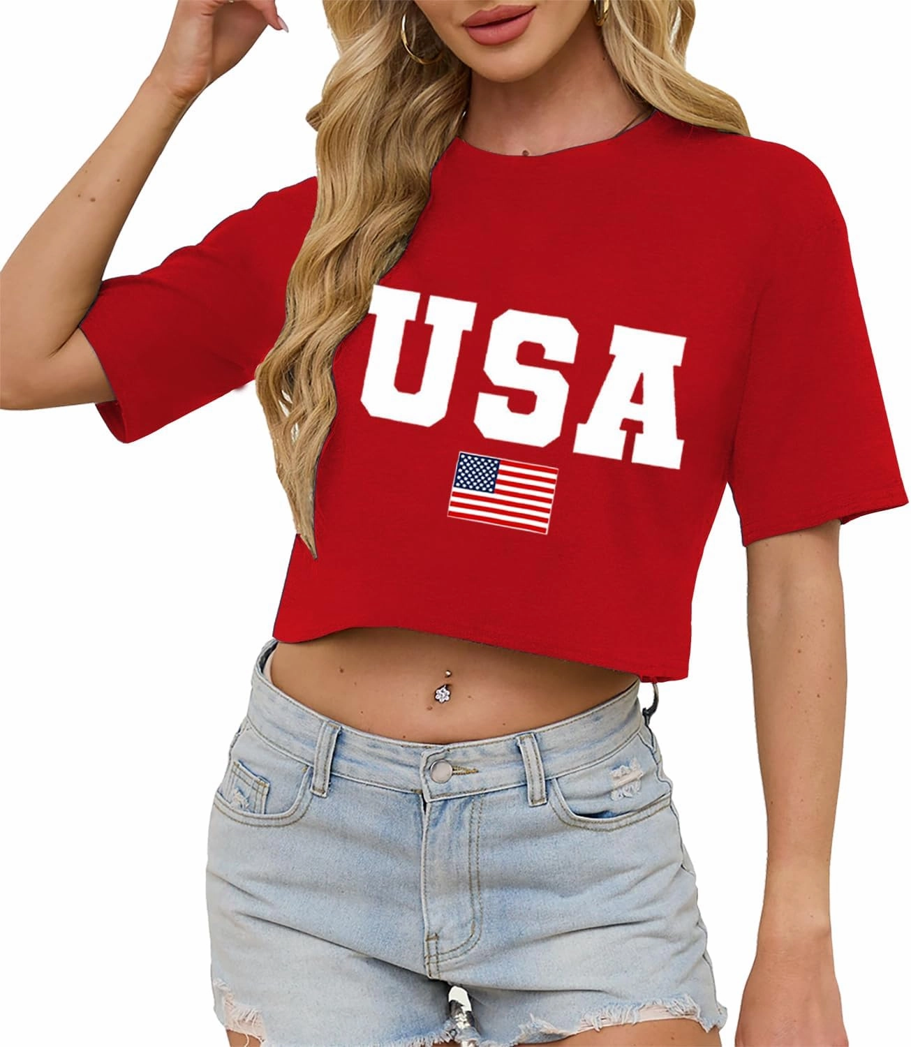 USA Shirts for Women American Flag Crop Shirt 4th of July Crop Top Patriotic T-Shirt Cropped Summer Tee Tops