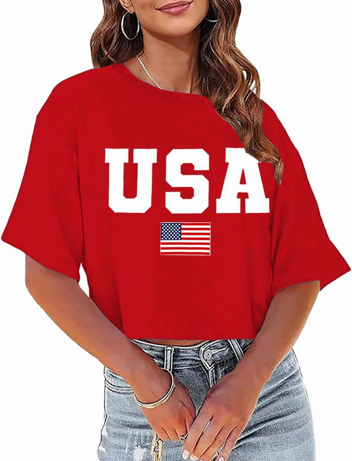 USA Shirts for Women American Flag Crop Shirt 4th of July Crop Top Patriotic T-Shirt Cropped Summer Tee Tops