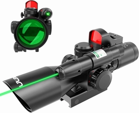 UUQ 2.5-10x40 Combo Rifle Scope, Dual Illuminated Mil-dot Reticle, W/Mini Reflex 3 MOA Red Dot Sight and Laser Sight