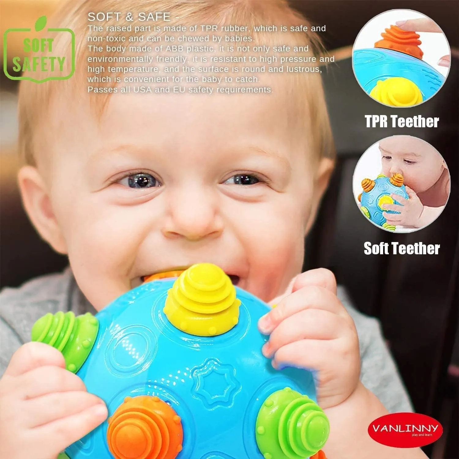 VANLINNY Toddlers Baby Music Shake Ball Toy Bumble Ball for Babies,Dancing Bumpy & Interactive Sounds Crawl Toy, Best Bouncing Sensory Learning Gift for 3  Year Old Boys&Girls.