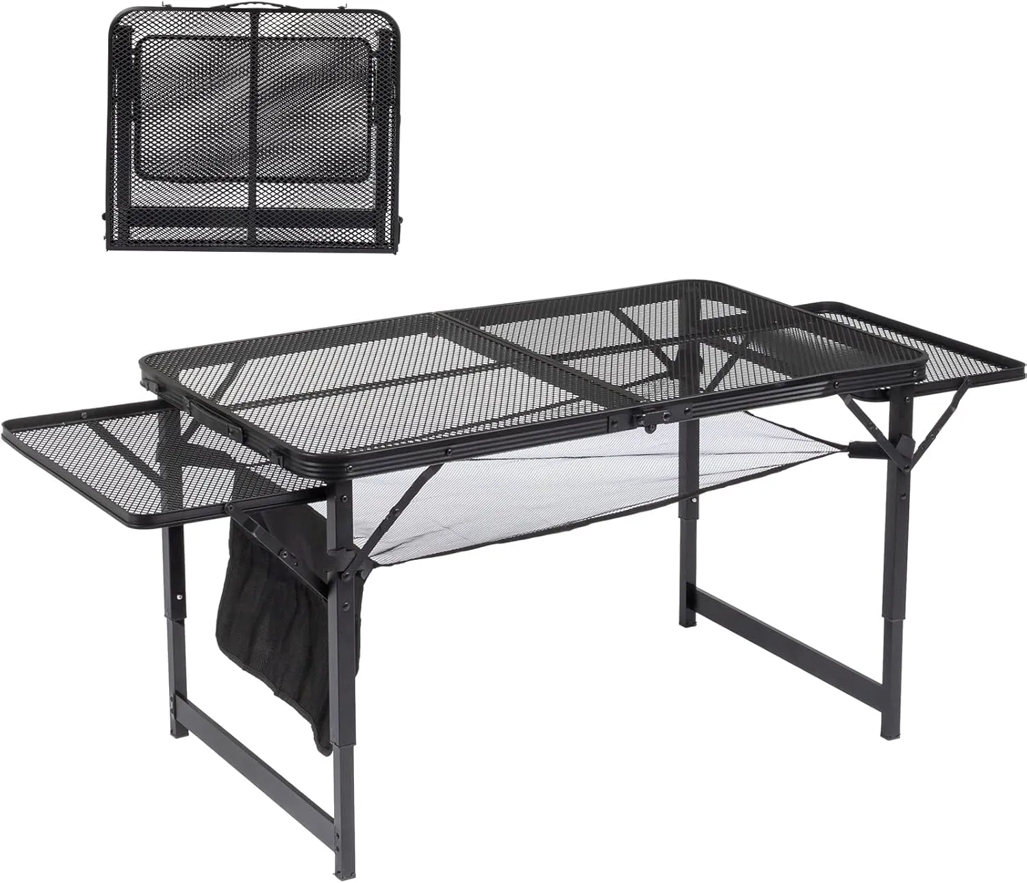 Vasitelan Outdoor Camping Table 4.7 FT Grill Table with Extension Board Adjustable Height Folding Mesh Top Portable Grill Table for Outdoor Indoor Beach BBQ Picnic Travel RV Black