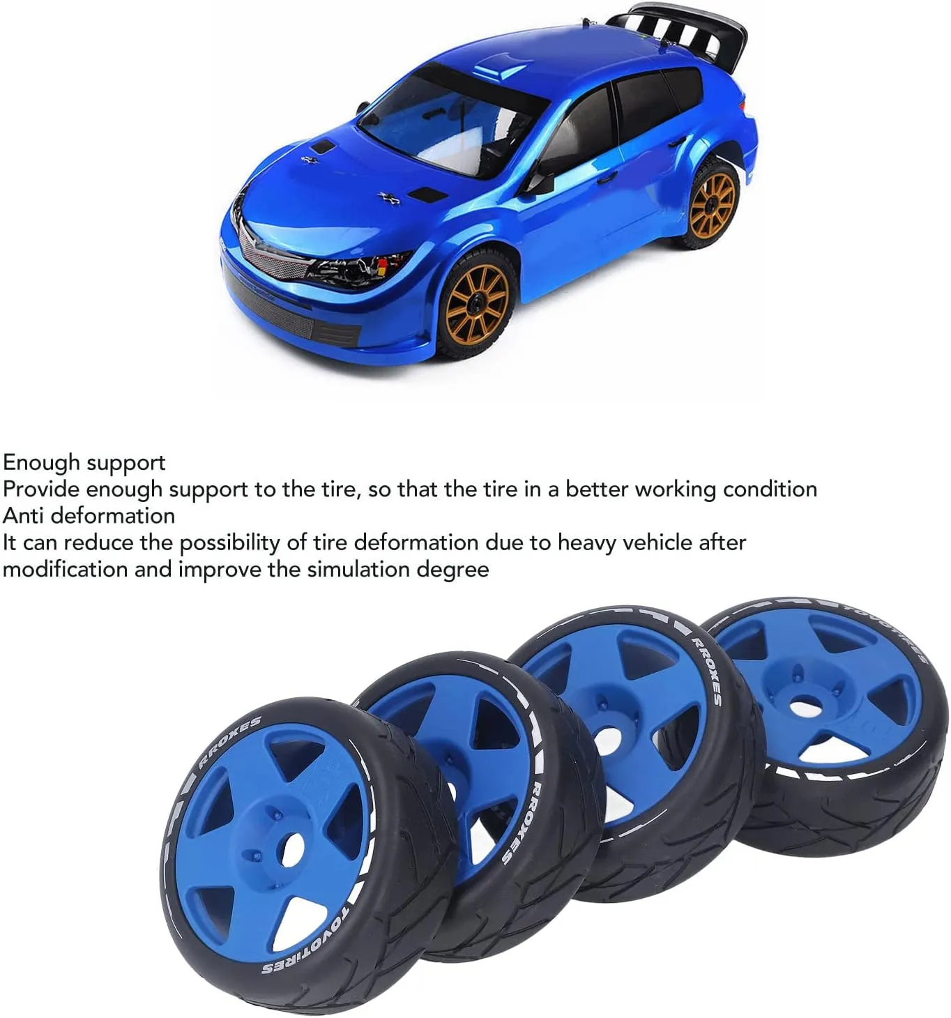 VBESTLIFE 4 PCS 1/8 GT RC Wheels Strong Grip Road Racing Tires Wear On Road Wheels with 17mm Adapter (Blue)