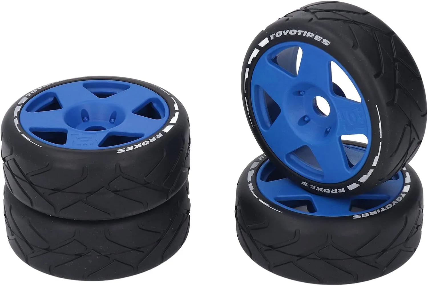 VBESTLIFE 4 PCS 1/8 GT RC Wheels Strong Grip Road Racing Tires Wear On Road Wheels with 17mm Adapter (Blue)