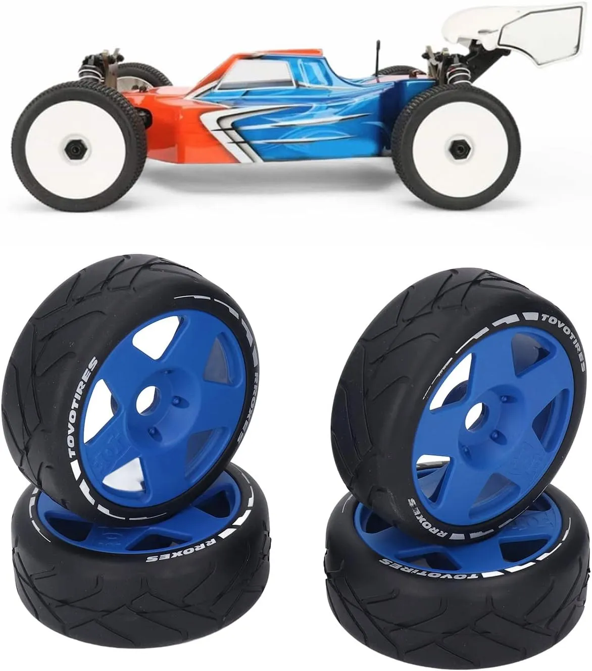VBESTLIFE 4 PCS 1/8 GT RC Wheels Strong Grip Road Racing Tires Wear On Road Wheels with 17mm Adapter (Blue)