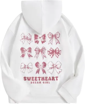 Verdusa Girl's Bow Letter Graphic Hoodie Lightweight Sweatshirts Cute Long Sleeve Pullover Top