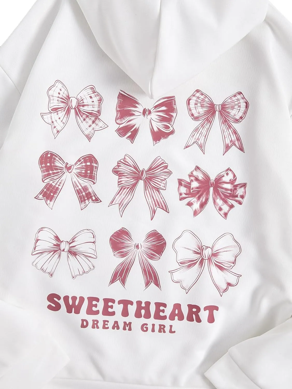 Verdusa Girl's Bow Letter Graphic Hoodie Lightweight Sweatshirts Cute Long Sleeve Pullover Top