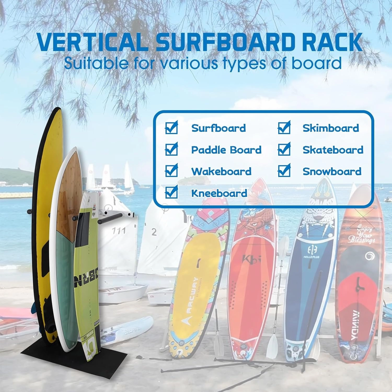 Vertical Surfboard Rack for Wall Surfboard/SUP Wall Mount Storage Rack with Rubber Mat for Surf Board, Paddle Board SUP, Wakeboard, Snowboard