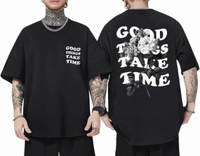 Vintage Graphic Tees for Men Oversized Floral Letter Print Retro Streetwear T Shirts Casual Loose Fit Cotton Tops