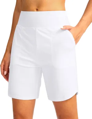 Viodia Women's 9" Long Swim Board Shorts with Pockets High Waisted Beach Swimsuits Knee Length Short for Women with Liner