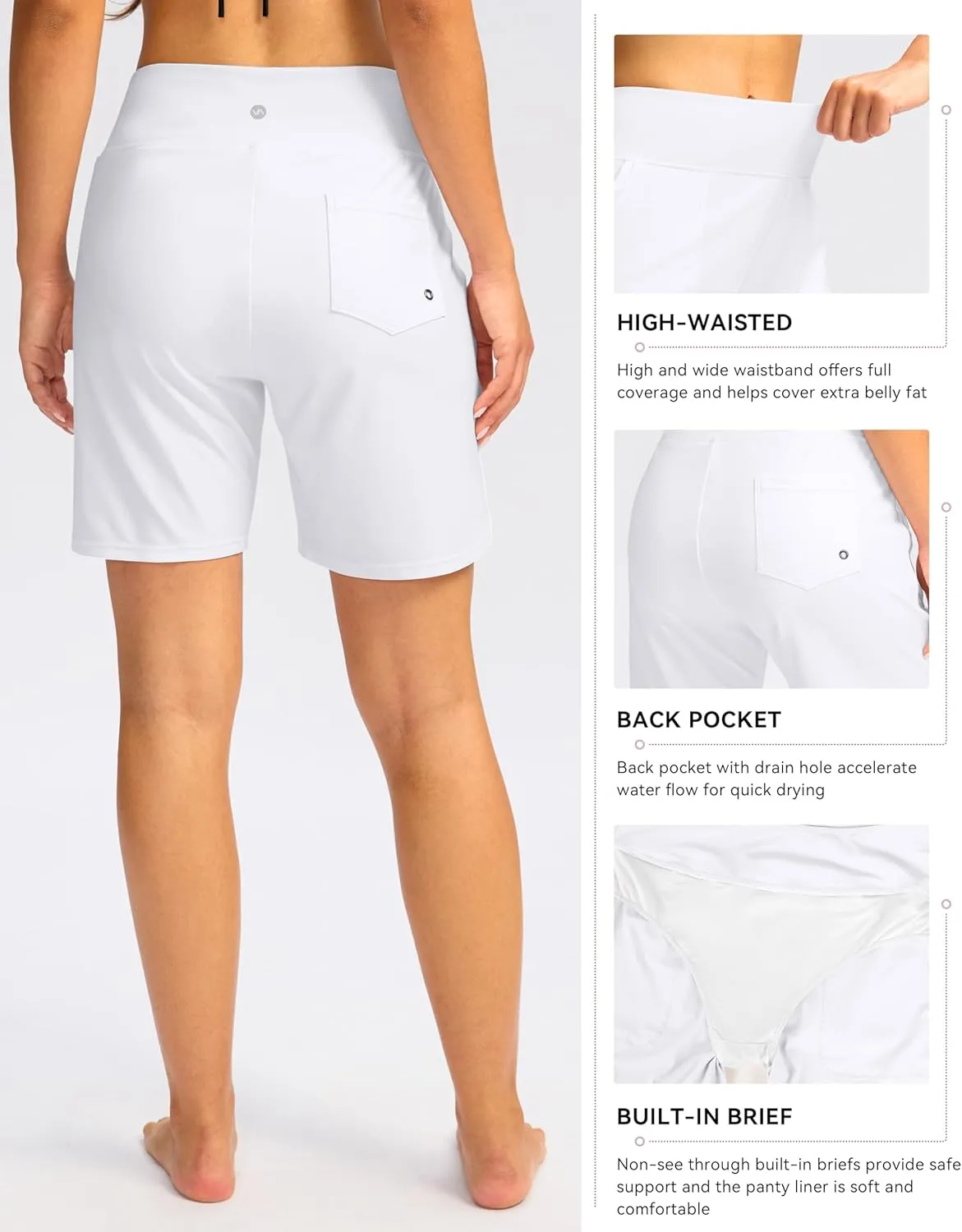 Viodia Women's 9" Long Swim Board Shorts with Pockets High Waisted Beach Swimsuits Knee Length Short for Women with Liner
