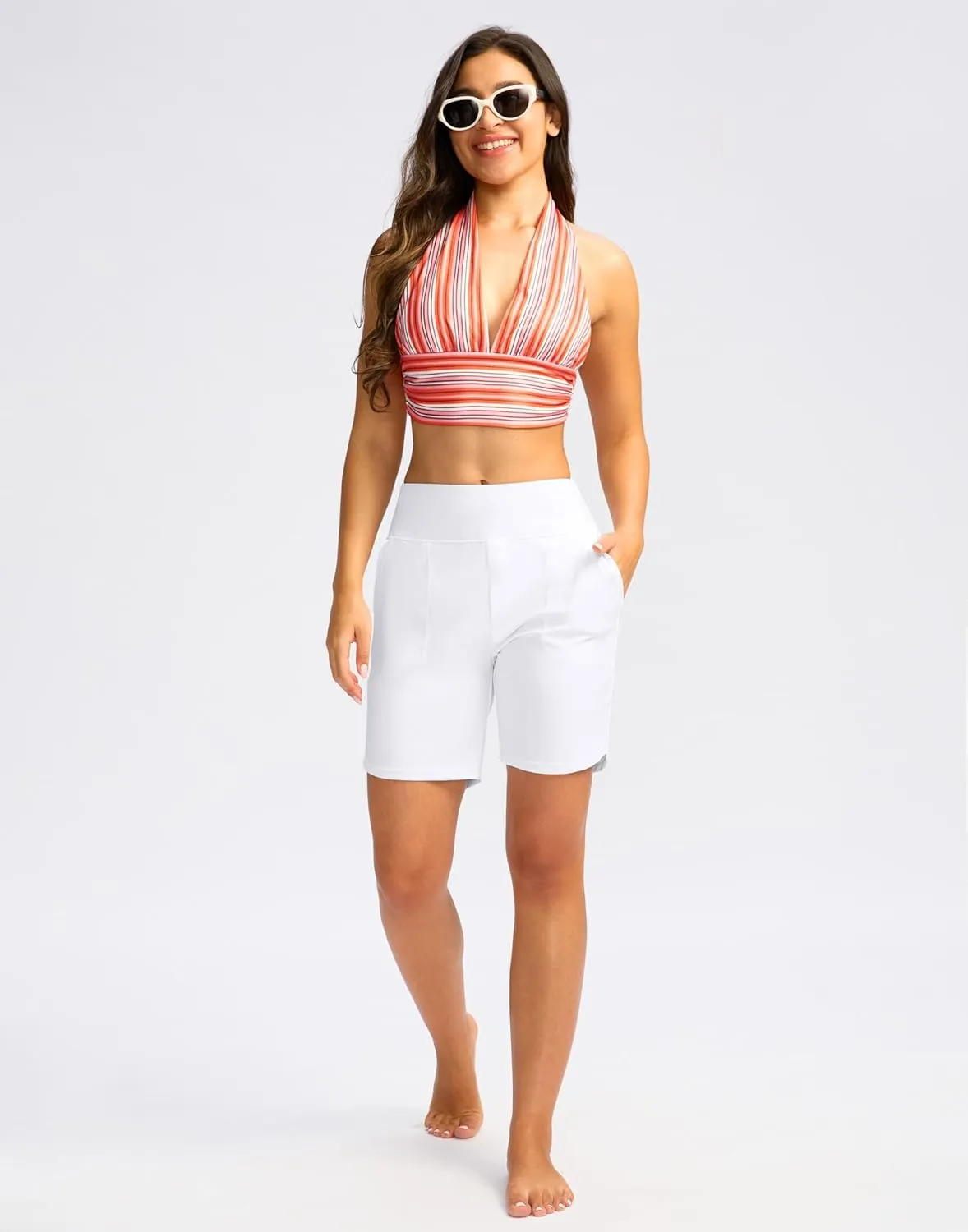 Viodia Women's 9" Long Swim Board Shorts with Pockets High Waisted Beach Swimsuits Knee Length Short for Women with Liner