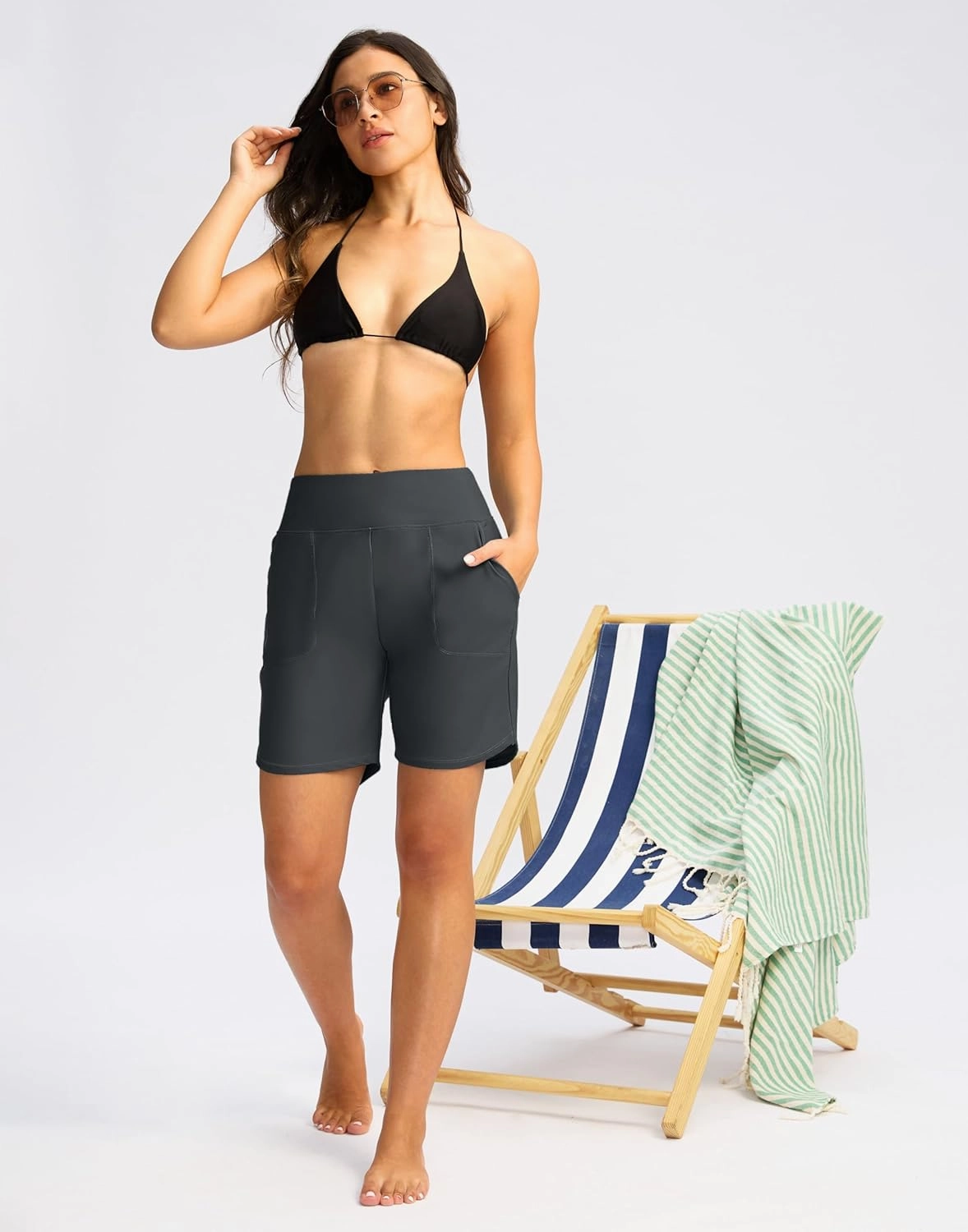 Viodia Women's 9" Long Swim Board Shorts with Pockets High Waisted Beach Swimsuits Knee Length Short for Women with Liner
