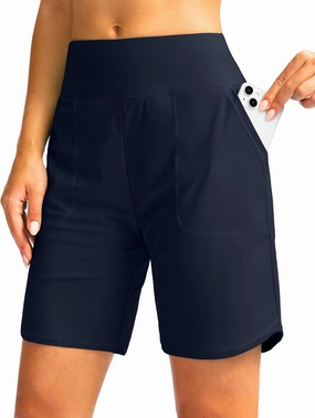 Viodia Women's 9" Long Swim Board Shorts with Pockets High Waisted Beach Swimsuits Knee Length Short for Women with Liner