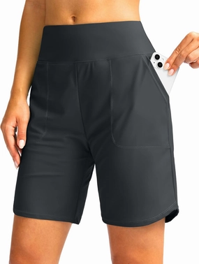 Viodia Women's 9" Long Swim Board Shorts with Pockets High Waisted Beach Swimsuits Knee Length Short for Women with Liner