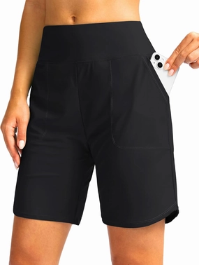 Viodia Women's 9" Long Swim Board Shorts with Pockets High Waisted Beach Swimsuits Knee Length Short for Women with Liner
