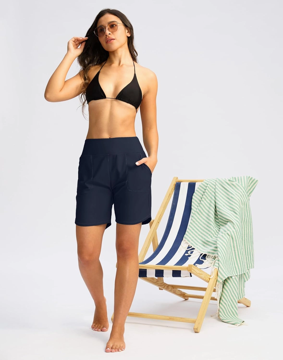 Viodia Women's 9" Long Swim Board Shorts with Pockets High Waisted Beach Swimsuits Knee Length Short for Women with Liner