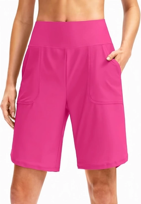 Viodia Women's 9" Long Swim Board Shorts with Pockets High Waisted Beach Swimsuits Knee Length Short for Women with Liner