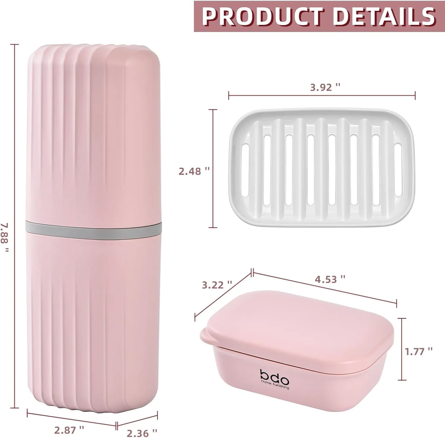 VITVITI Toothbrush Travel Case, Portable Travel Soap Container Leakproof Dish Tray, Portable 7.88 inch Toothpaste Travel Toothbrush Holder with Cover for Trip/Bathroom/Camping(Pink)