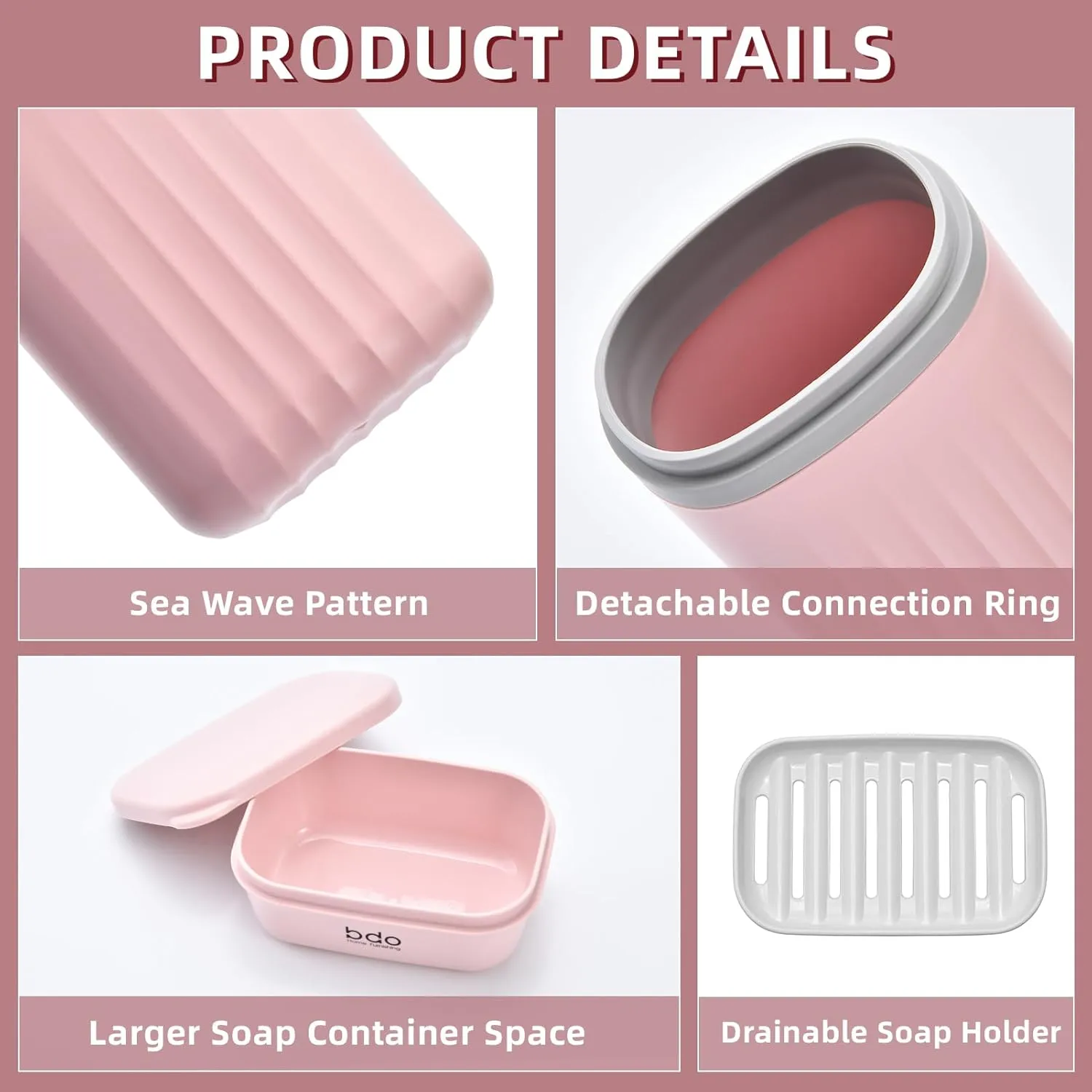 VITVITI Toothbrush Travel Case, Portable Travel Soap Container Leakproof Dish Tray, Portable 7.88 inch Toothpaste Travel Toothbrush Holder with Cover for Trip/Bathroom/Camping(Pink)