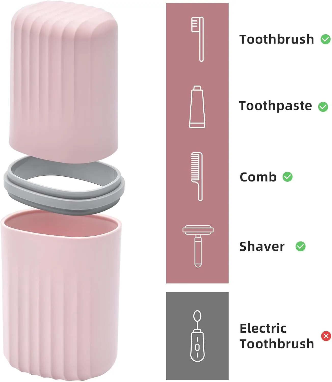 VITVITI Toothbrush Travel Case, Portable Travel Soap Container Leakproof Dish Tray, Portable 7.88 inch Toothpaste Travel Toothbrush Holder with Cover for Trip/Bathroom/Camping(Pink)