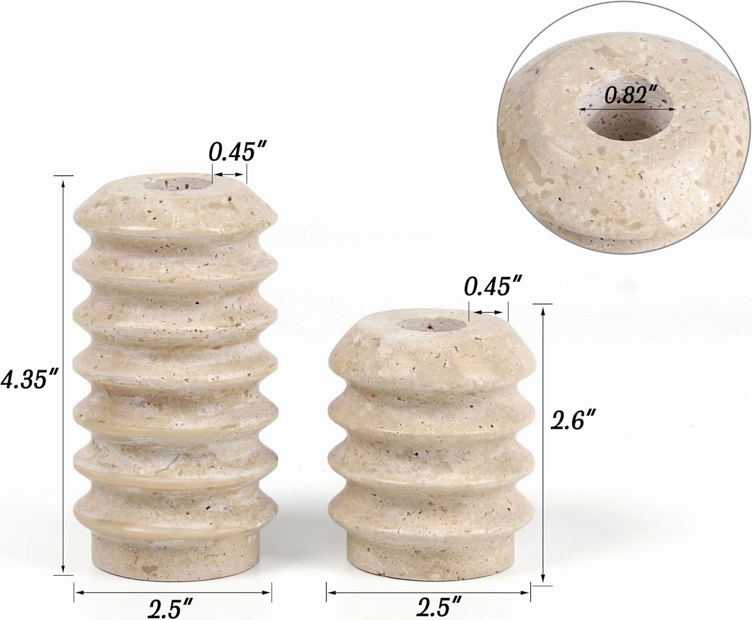 Vixdonos Taper Candle Holder Set Natural Travertine Candlestick Holder Mantle Candle Stand with Natural Stone Holes for Home Decor,Wedding,Party and Table Centerpieces(White)