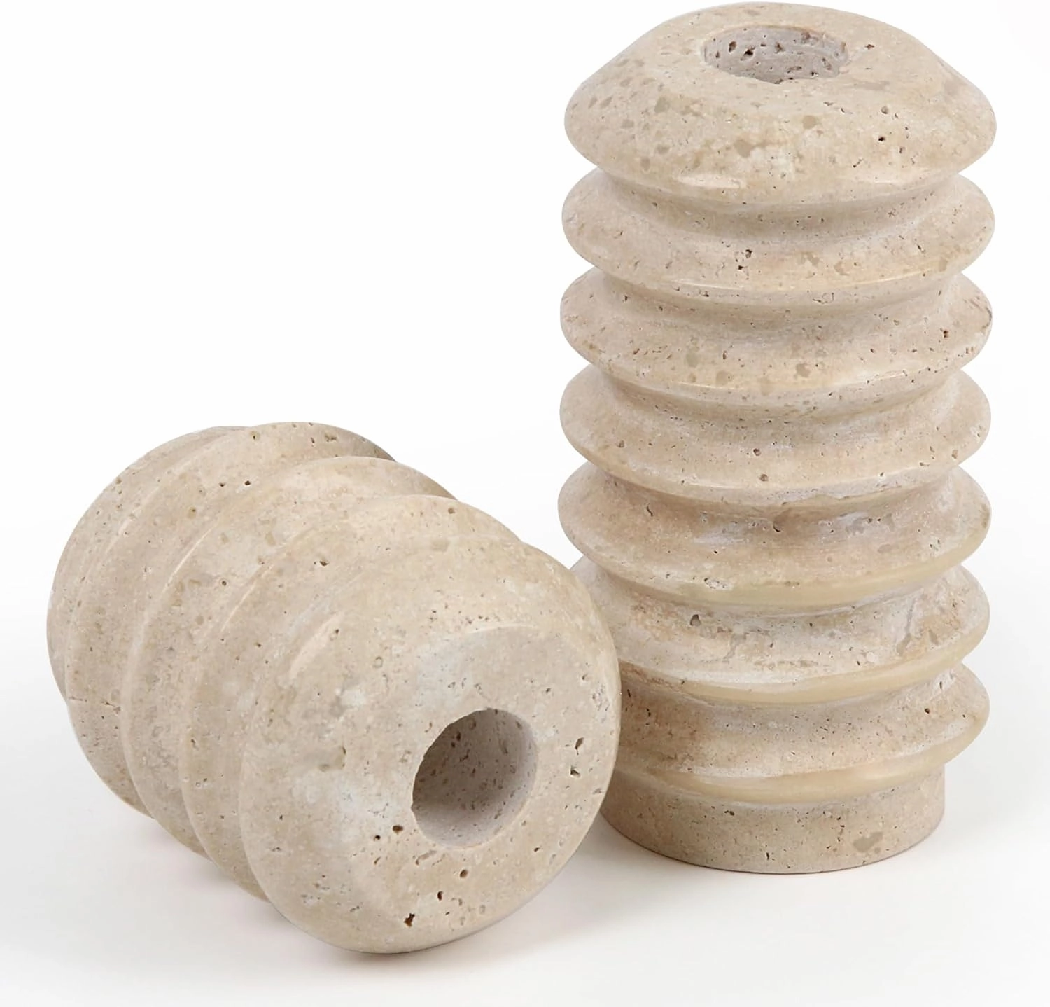 Vixdonos Taper Candle Holder Set Natural Travertine Candlestick Holder Mantle Candle Stand with Natural Stone Holes for Home Decor,Wedding,Party and Table Centerpieces(White)