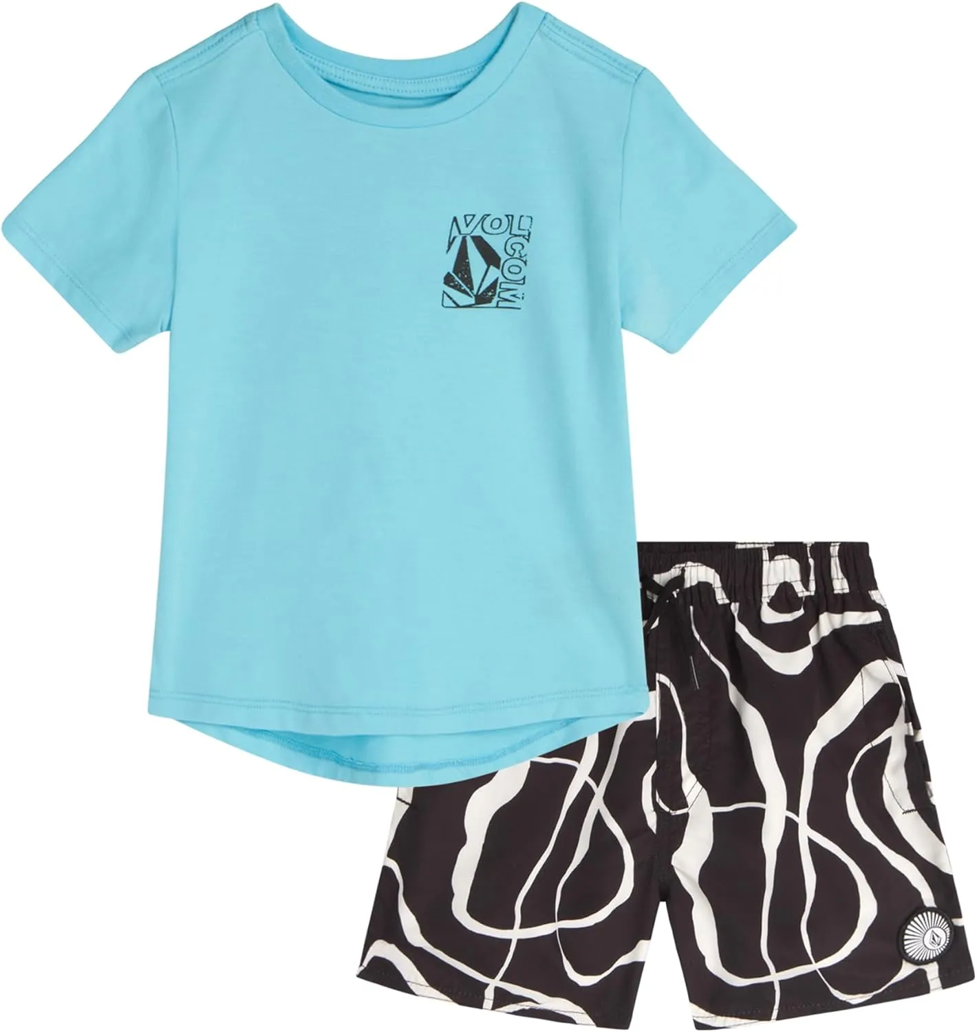 Volcom Boys Rash Guard Set - 2 Piece Short Sleeve T-Shirt and Board Shorts for Infant Toddler and Little Boys (Sizes: 2T-7)